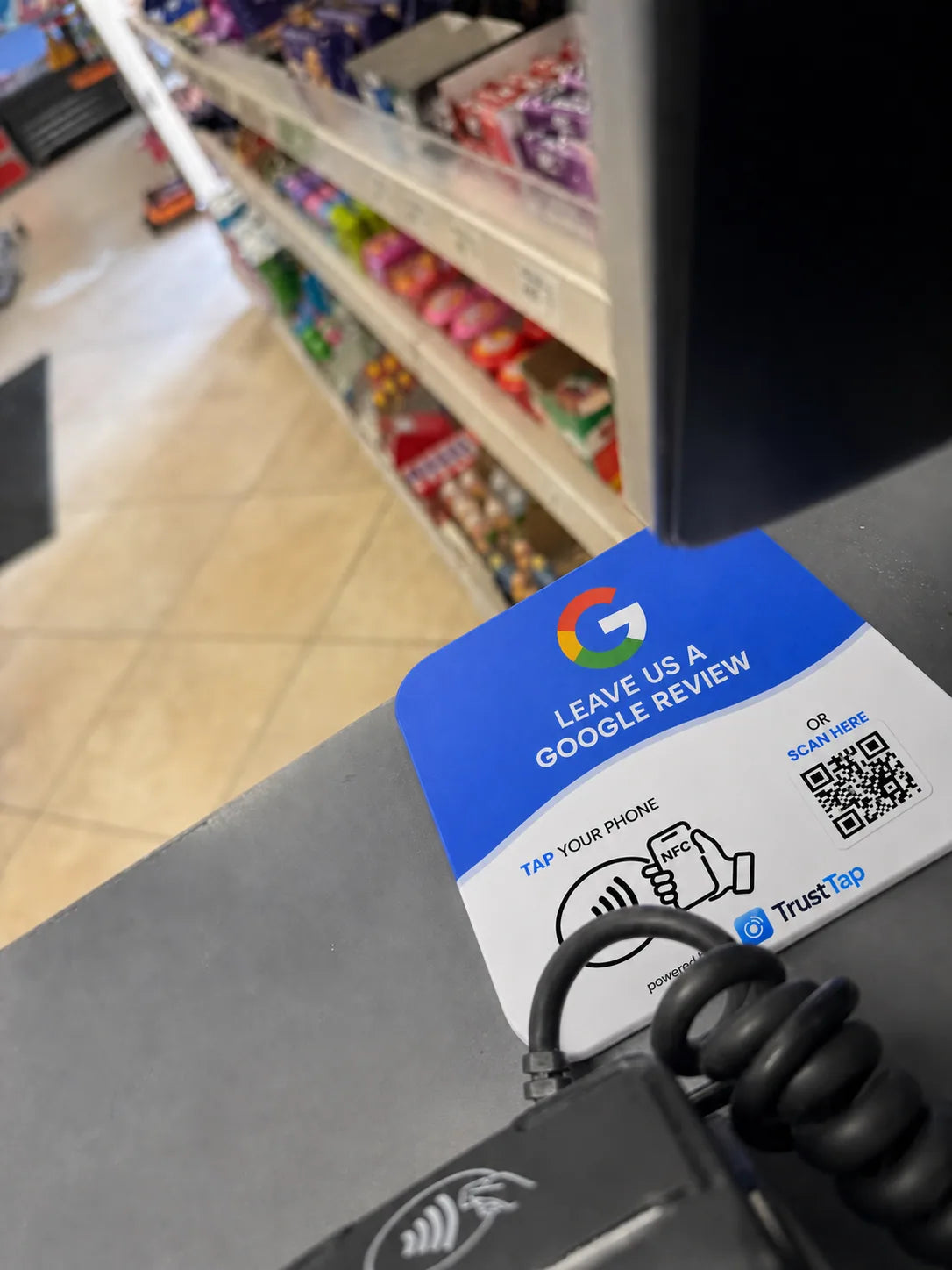English TrustTap plate at a customer touchpoint