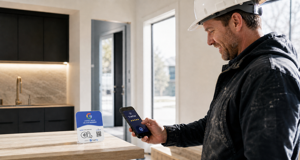 Plaque avis Google pour entreprise de construction au Québec