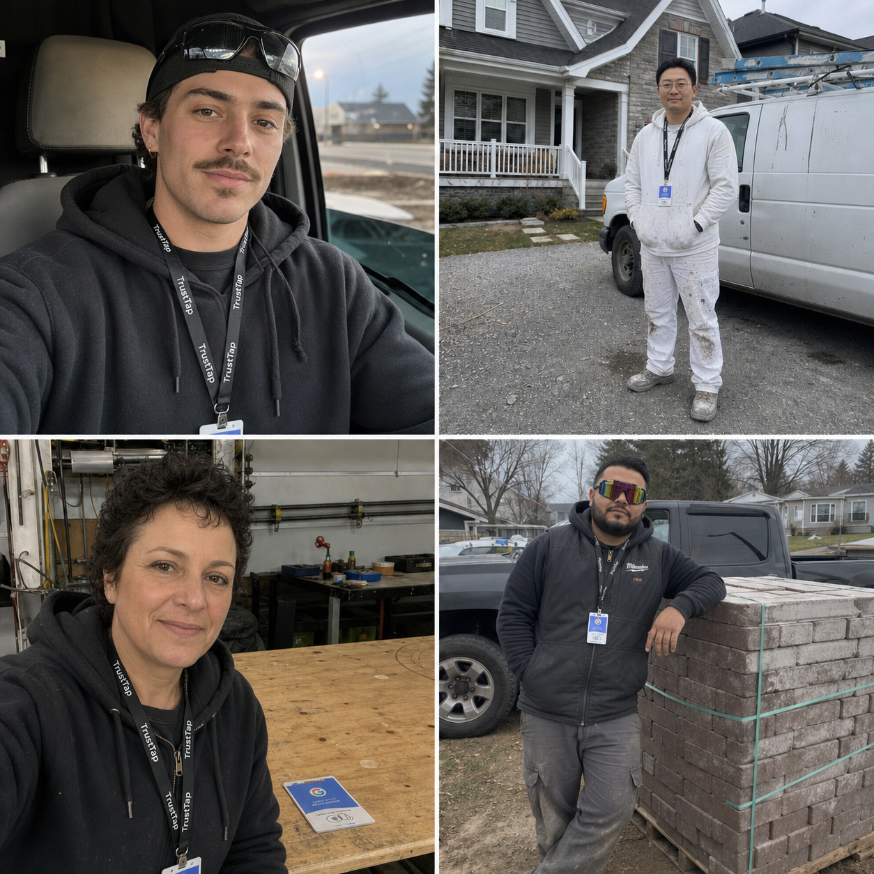 Propriétaire peintre photographié devant une maison et son camion avec son badge TrustTap